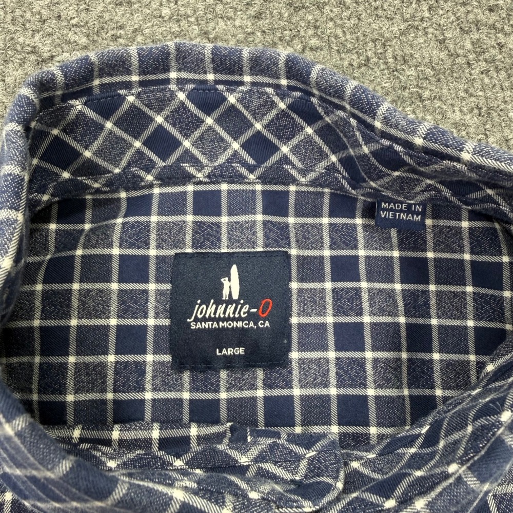 Johnnie-O Mens Navy‎ White Windowpane Check Cotton Button Down Shirt Large - Picture 6 of 8